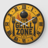 Grill Zone BBQ Grill Master Kitchen Rustic Große Wanduhr (Vorderseite)
