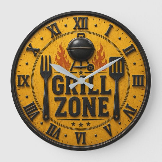 Grill Zone BBQ Grill Master Kitchen Rustic Große Wanduhr (Vorderseite)