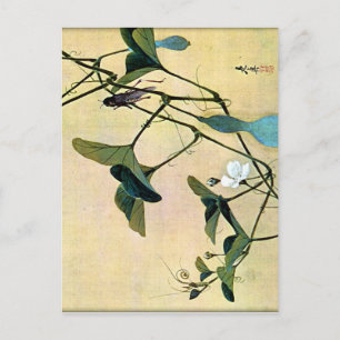 Grille auf einer Weinrebe Japanische Holzschnittku Postkarte
