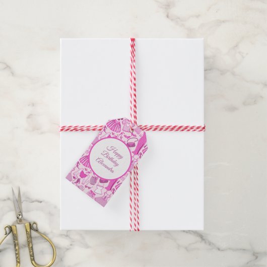 Grillecore, rosa und rosa Modedesign Geschenkanhänger (Mit Garn)