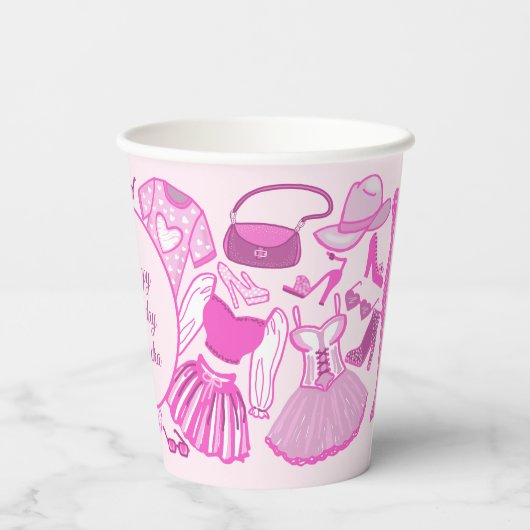 Grillecore, rosa und rosa Modedesign Pappbecher (Rückseite)