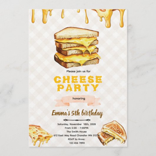 Grilled Cheese Birthday Party Invitation Einladung (Vorderseite)