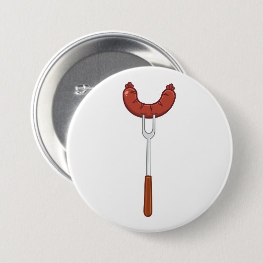 Grilled Sausage on BBQ Fork Button (Vorne & Hinten)