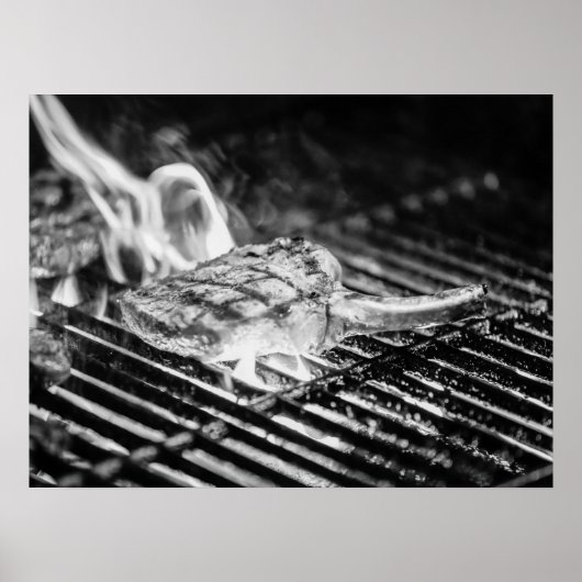 Grilled Tomahawk Steak auf Flaming GRILLEN Grill Poster (Vorne)