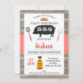 Grillen 1. Geburtstag Einladung von Kariertem Schw (Vorderseite)