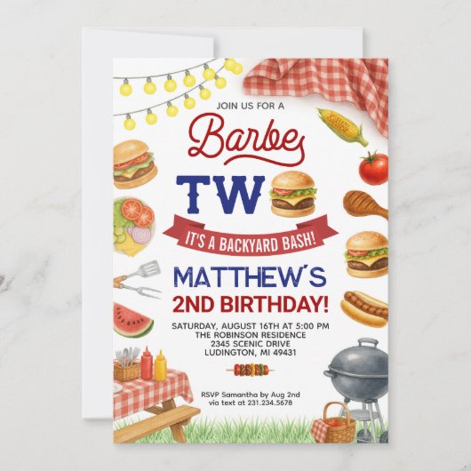 GRILLEN 2. Geburtstag Einladung Sommergrill Geburt (Vorderseite)
