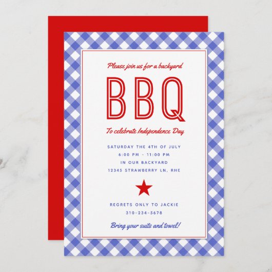 Grillen | 4. Juli Party Einladung (Vorne/Hinten)