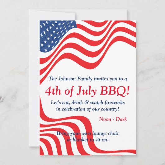 Grillen am 4. Juli Einladung (Vorderseite)