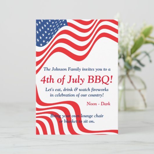 Grillen am 4. Juli Einladung (Stehend Vorderseite)