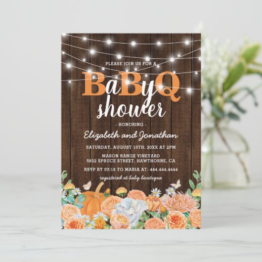 GRILLEN Baby Couples Dusche | Fall BaByQ Barbecue Einladung (Stehend Vorderseite)