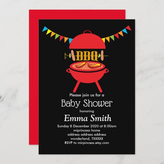Grillen Baby Dusche Grillen Party, Grill, Grillen Einladung (Vorne/Hinten)