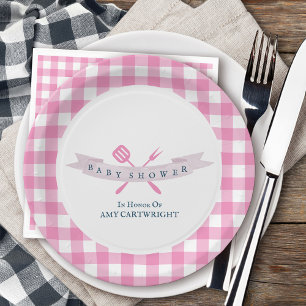 Grillen Baby Dusche Vintage Typografie Pink Navy B Pappteller