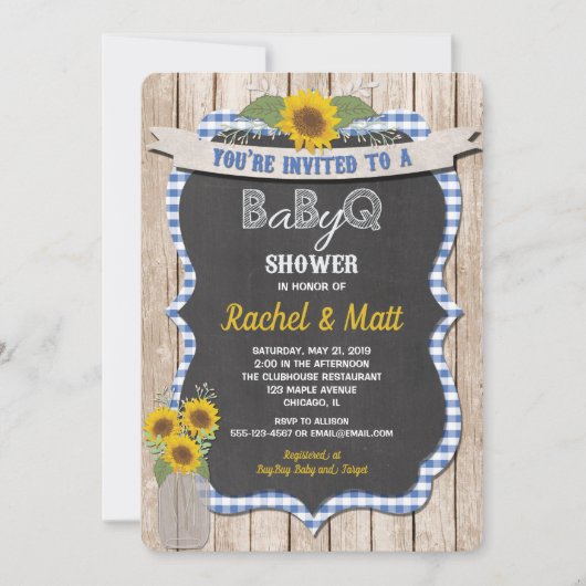 GRILLEN Baby Showeinladung Junge blau gelb Einladung (Vorderseite)