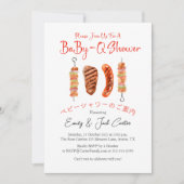 GRILLEN Baby Shower BabyQ Skewer Red Gingham Rusti Einladung (Vorderseite)