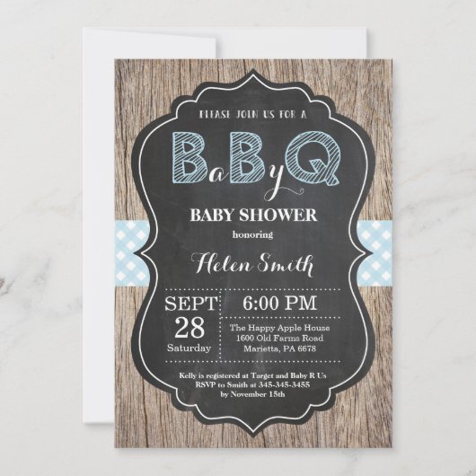 GRILLEN Baby Shower Einladung Baby Q Backyard Boy (Vorderseite)
