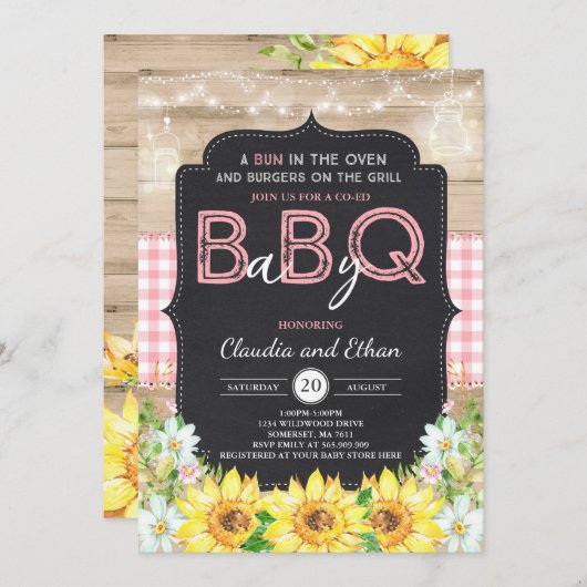 GRILLEN Baby Shower Einladung Baby Q Paare Dusche (Vorne/Hinten)