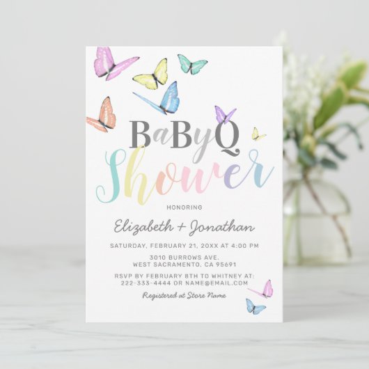GRILLEN Baby Shower | Pastel Rainbows Barbecue Einladung (Stehend Vorderseite)