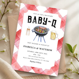 GRILLEN Baby Shower Red Gingham Baby-Q Einladung