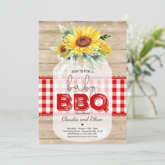 GRILLEN Baby Shower Sunflower Baby Q Paare Dusche Einladung (Stehend Vorderseite)