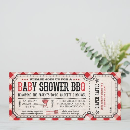 GRILLEN Baby Shower Ticket Diaper Einladungen (Stehend Vorderseite)