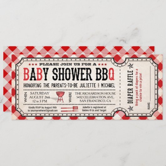 GRILLEN Baby Shower Ticket Diaper Einladungen (Vorne/Hinten)