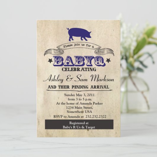 GRILLEN BABYQ Barbecue Blue Boy Einladung (Stehend Vorderseite)