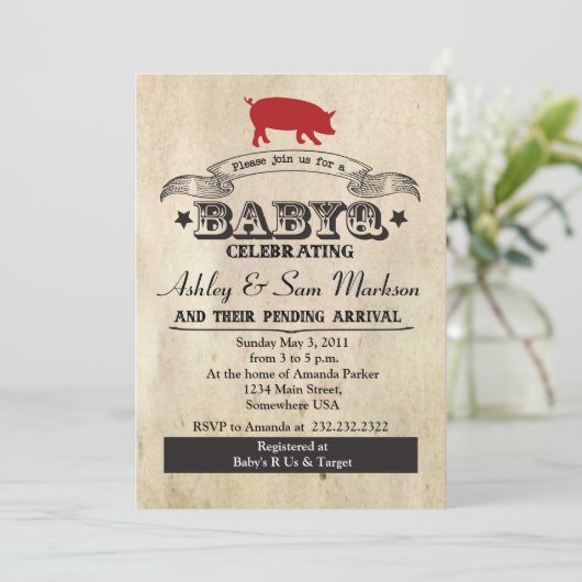 GRILLEN BABYQ Barbecue Einladung (Stehend Vorderseite)