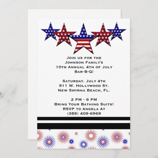 GRILLEN, Bar-B-Q, 4. Juli Party Einladung! Einladung (Vorne/Hinten)