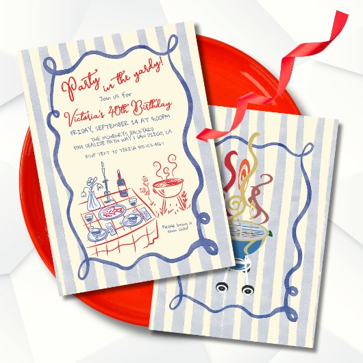 GRILLEN Barbecue Party in der Yardy Hand Drawn Einladung