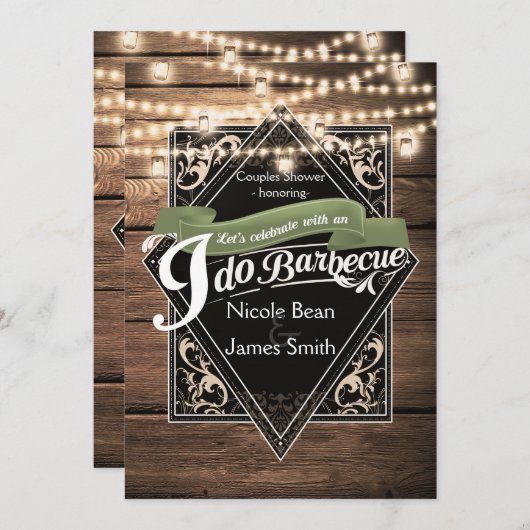 Grillen BARBECUE Rustikale Verlobung Holz und Lich Einladung (Vorne/Hinten)
