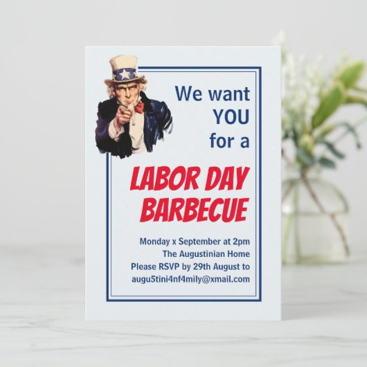 GRILLEN BARBECUE Uncle Sam Customized Einladung (Stehend Vorderseite)