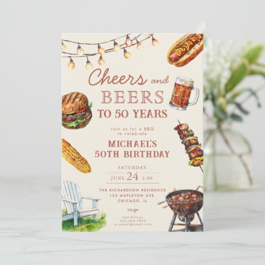 Grillen Barbeque zum Geburtstag Einladung (Stehend Vorderseite)