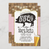 GRILLEN & Beer Pink Karierte Streichellichter Gebu Einladung (Vorne/Hinten)