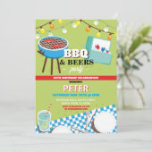 GRILLEN Beers Birthday Party Garden Yard Einladung (Stehend Vorderseite)