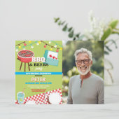 GRILLEN Beers Birthday Party Garden Yard Foto Einladung (Stehend Vorderseite)