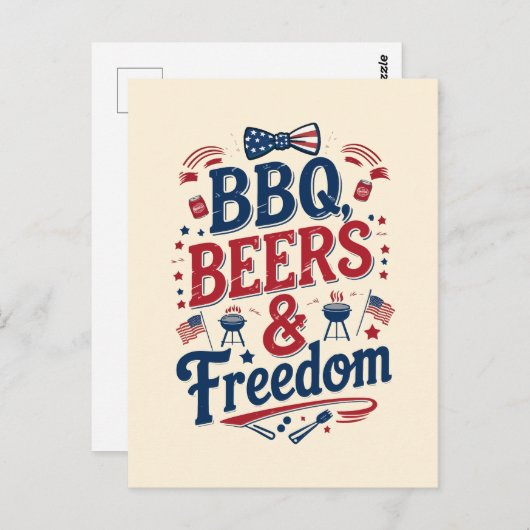 GRILLEN, Beers & Freedom - Retro 4. Juli Vibes Postkarte (Vorne/Hinten)