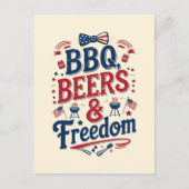 GRILLEN, Beers & Freedom - Retro 4. Juli Vibes Postkarte (Vorderseite)