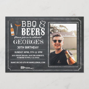 GRILLEN & Beers Geburtstagsparty Foto Chalk Einlad Einladung