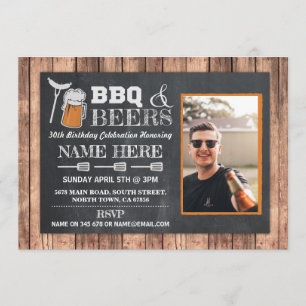GRILLEN & Beers Geburtstagsparty Foto Holzkhalk Ei Einladung