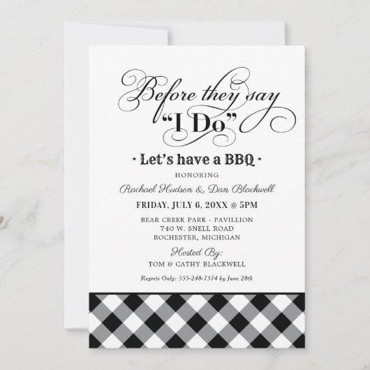 GRILLEN Bevor ich das Black Gingham Probe Dinner m Einladung (Vorderseite)