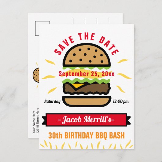 GRILLEN Birthday Bash jedes Alter Save the Date Po Postkarte (Vorne/Hinten)