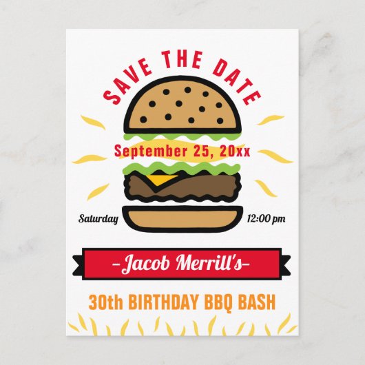 GRILLEN Birthday Bash jedes Alter Save the Date Po Postkarte (Vorderseite)