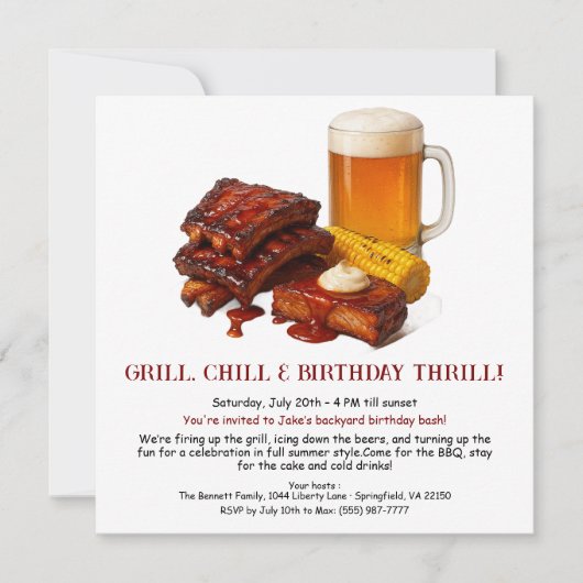 Grillen Birthday Einladung mit Biergarten (Vorderseite)