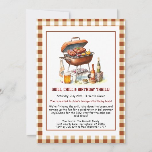 Grillen Birthday Einladung mit Biergarten (Vorderseite)