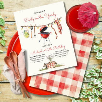 GRILLEN Birthday Gingham Backyard Picnic Einladung