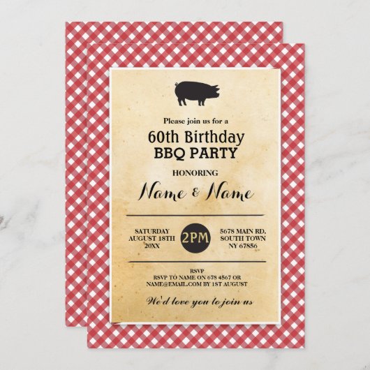 GRILLEN Birthday, jedes Alter rustikalen Roten Wal Einladung (Vorne/Hinten)