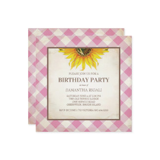 GRILLEN Birthday Pink Gingham Print Einladung