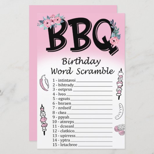 GRILLEN Birthday Word Scramble Game (Vorne/Hinten)