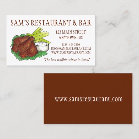 GRILLEN Buffalo Chicken Wings Restaurant Bar Food Visitenkarte (Vorne/Hinten)