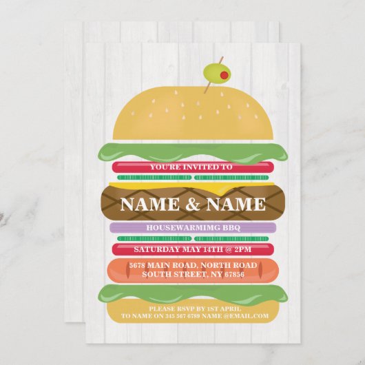 GRILLEN Burger Stack Neuer Zuhause einladen Einladung (Vorne/Hinten)